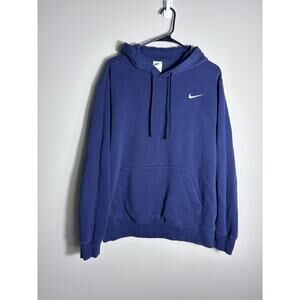 Y2K Nike Men’s Swoosh Hoodie Pullover Sweatshirt Navy Blue Size Large